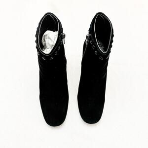 Coach Black Suede Felicia Studded Leather Block Heel Bootie Size 8